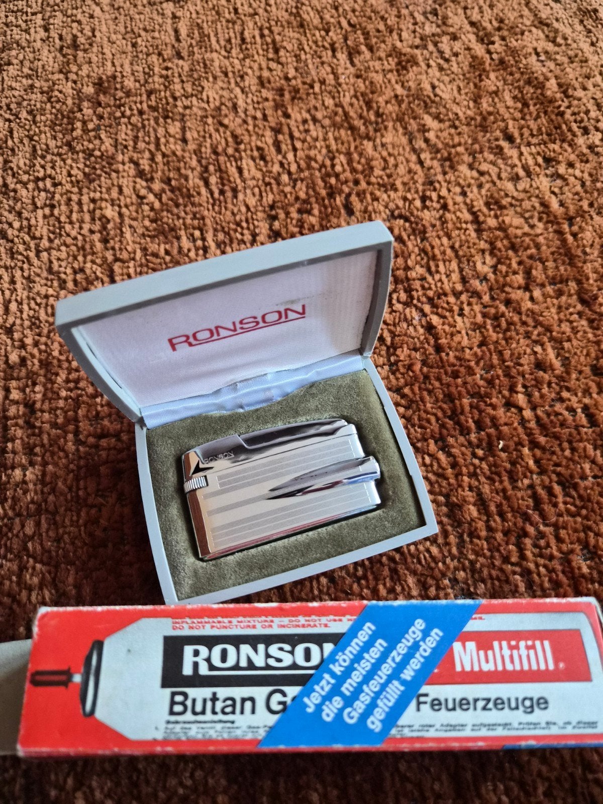 Vintage Ronson aansteker in originele doos, Ophalen of Verzenden, Zo goed als nieuw, Aansteker