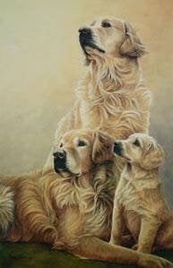 schilderij van Nigel Hemming Generations - Golden Retrievers, Ophalen, Realistisch, Dieren, Papier