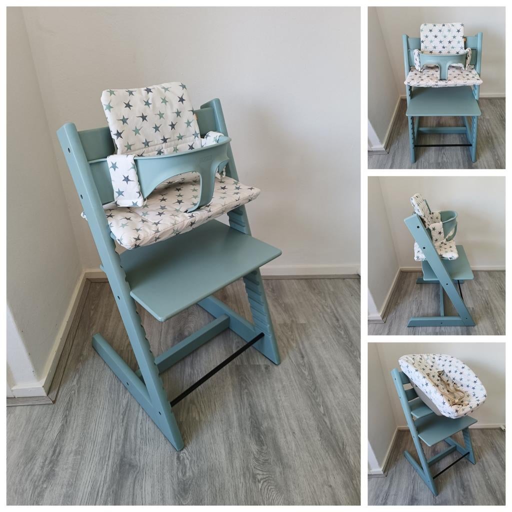 Stokke Tripp Trapp aqua blue+babyset,kussen,newbornset,hoes, Ophalen of Verzenden, Zo goed als nieuw, Stokke Tripp Trapp, Stoelverkleiner