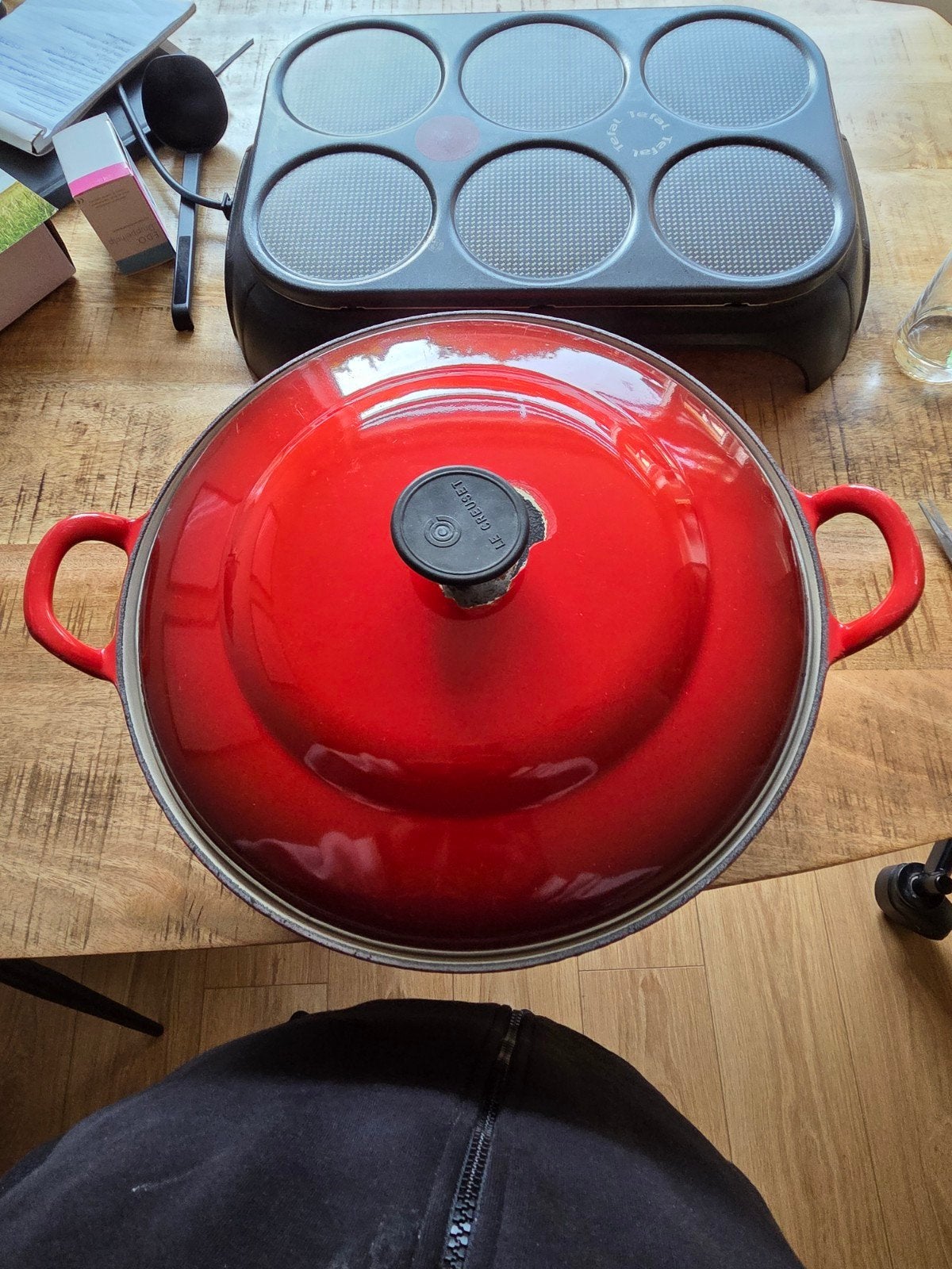 Gebruikte Le Creuset braadpan, diameter zie foto's, Ophalen, Gebruikt, Le Creuset, Met deksel