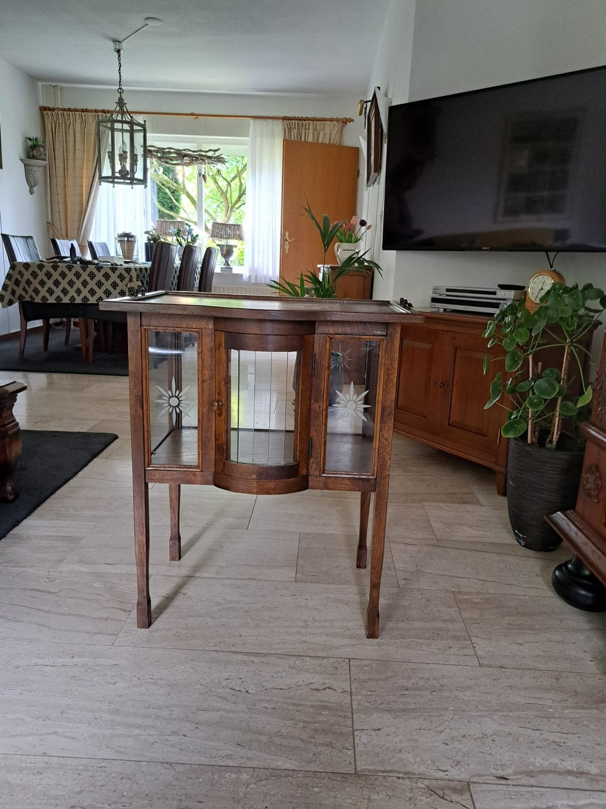 Houten Theekastje vitrinekastje servieskastje retro vintage, Ophalen, Gebruikt, 50 tot 100 cm, Glas