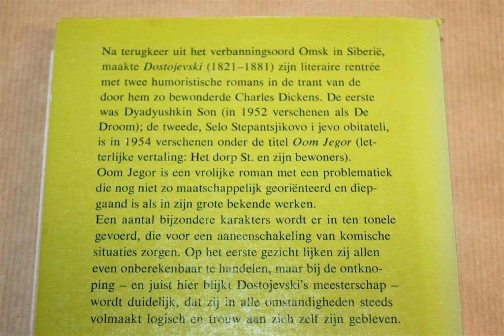Oom Jegor — Dostojevski 1980, 2e Druk, Boeken, Ophalen of Verzenden, Gelezen