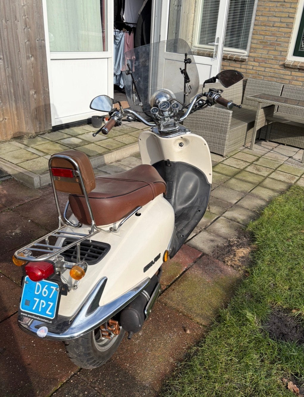 Edwards retro scooter blauw kenteken, Fietsen en Brommers, Snorfietsen en Snorscooters, Ophalen, Gebruikt, Benzine, Overige merken