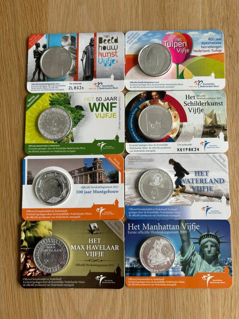 COINCARDS  5 EURO  8 STUKS Topkwaliteit, Postzegels en Munten, Munten | Nederland, Ophalen of Verzenden, Koningin Beatrix, Euro's