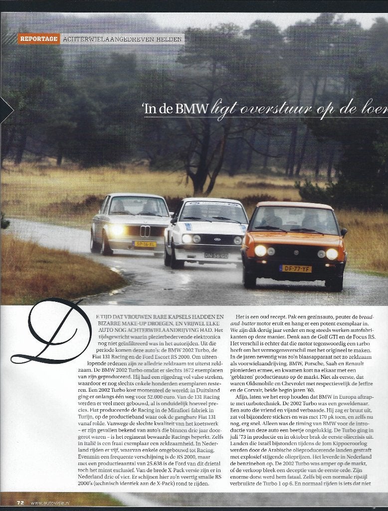 Autovisie BMW 2002 Turbo , Fiat 131 Racing , Escort RS 2000, Ophalen of Verzenden, Gelezen, Algemeen