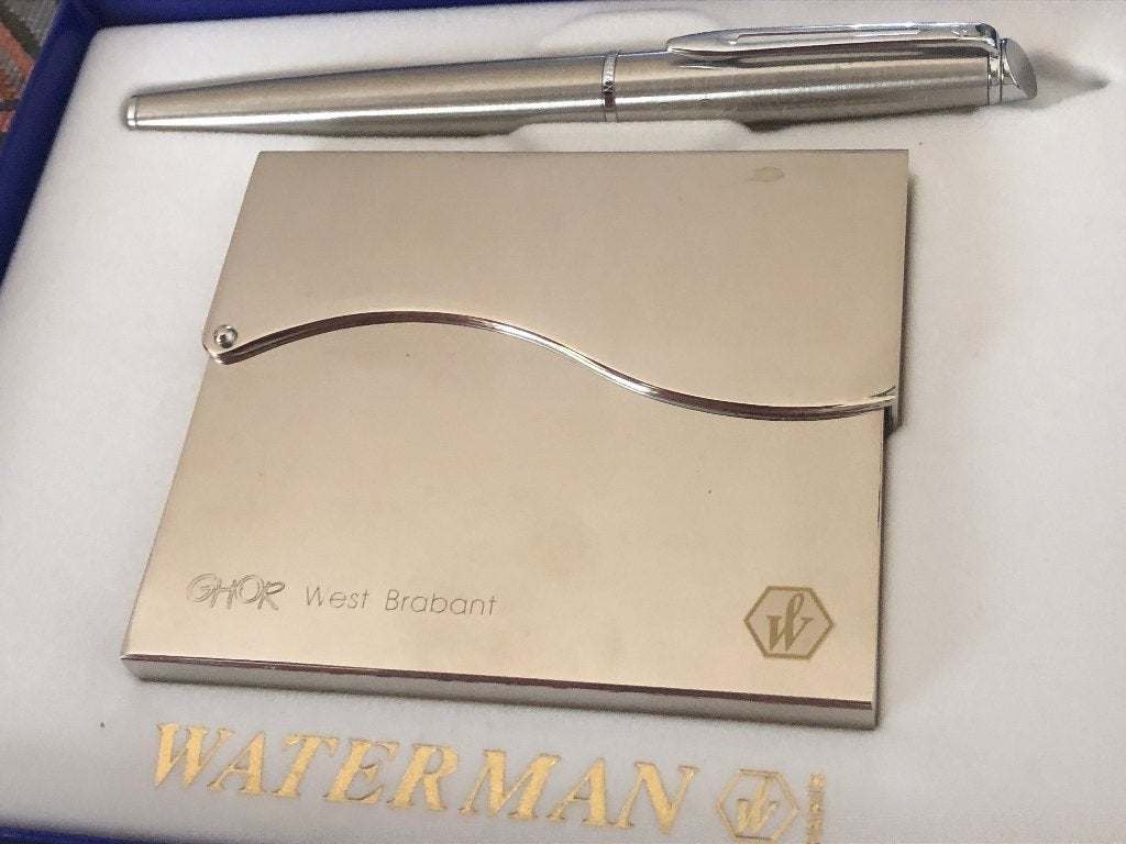 Luxe set Waterman Hemisphere vulpen en visitekaarthouder., Ophalen of Verzenden, Zo goed als nieuw