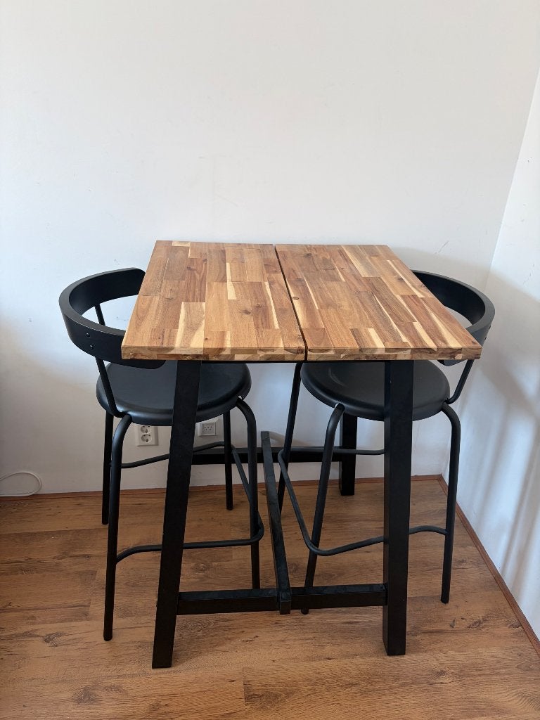 Bartafel + Stoelen, Ophalen, Zo goed als nieuw, 90 cm of meer, Hout