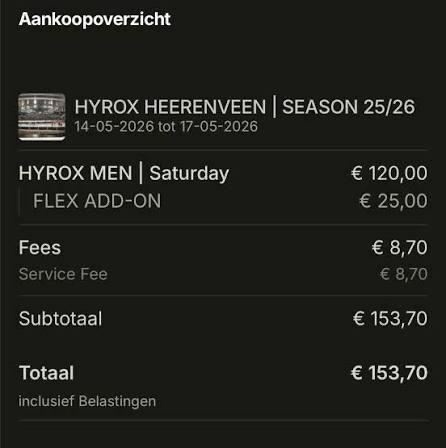 Hyrox men solo Heerenveen 14 mei, Eén persoon, Mei