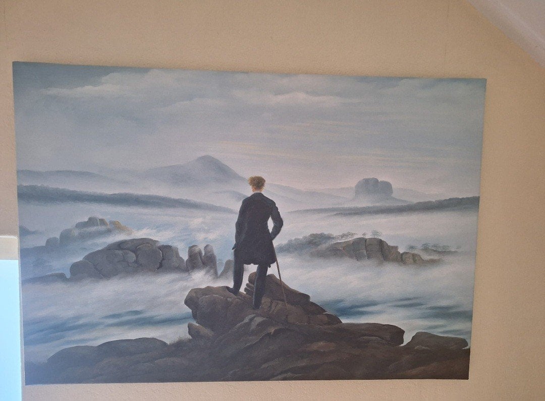 Der Wanderer über dem Nebelmeer - Olieverfschilderij 95x65cm, Ophalen