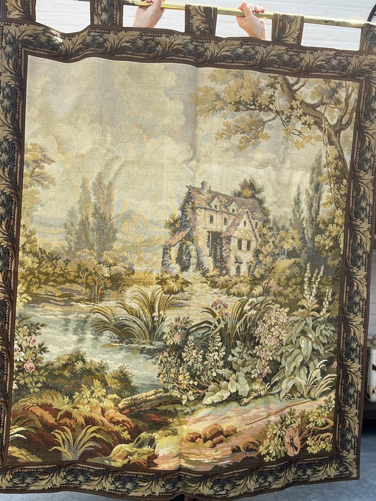 Prachtig Wandtapijt met Landschap en Watermolen - 140x163cm, Ophalen of Verzenden