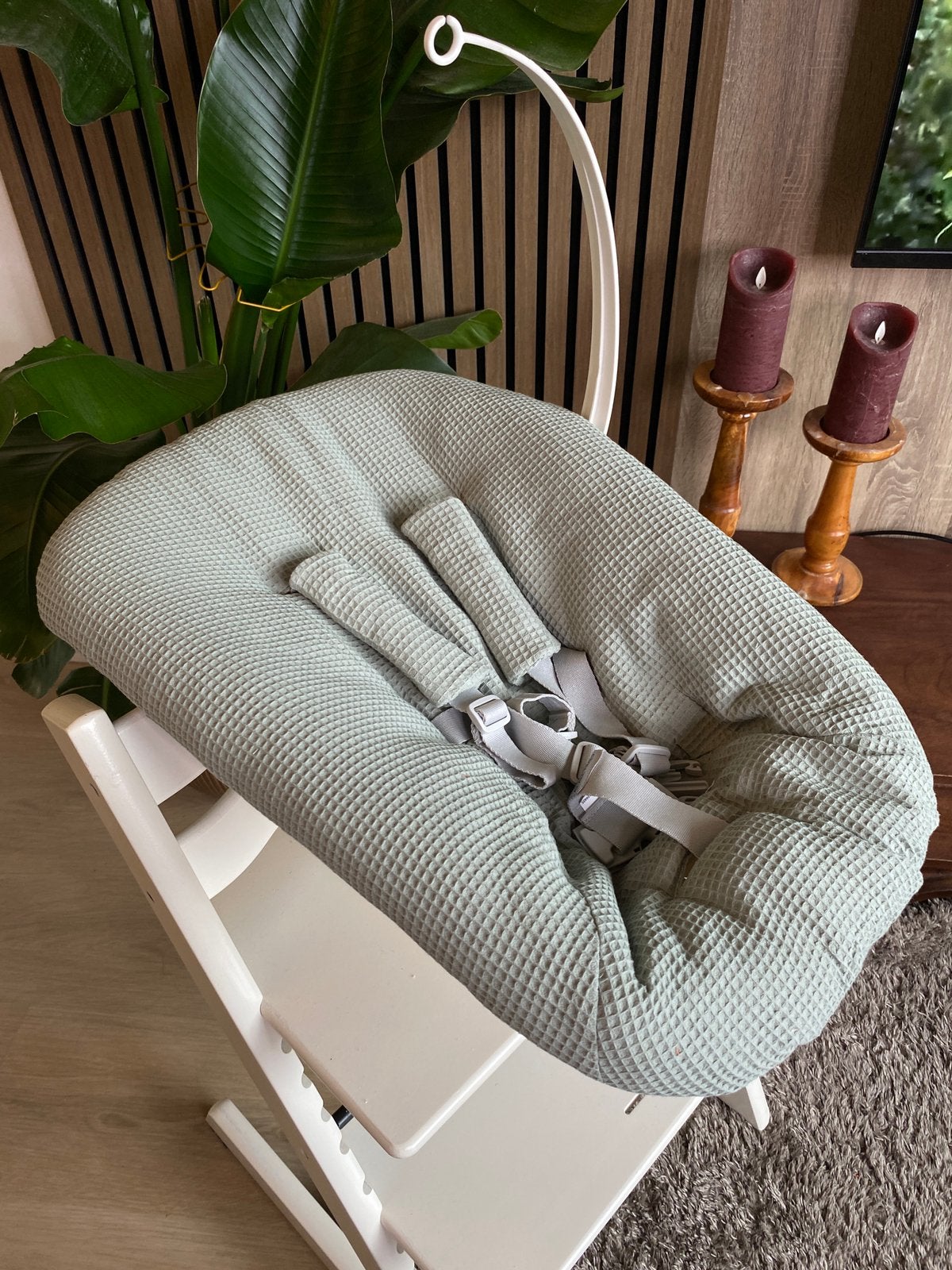 Mintgroen wafel hoesje met dikke vulling voor Newborn stokke, Kinderen en Baby's, Ophalen of Verzenden, Nieuw, Meegroeistoel, Stoelverkleiner
