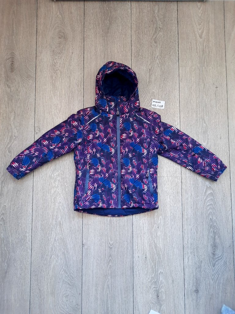 Paarse ski winterjas met capuchon - Crivit Pro maat 122/128, Gebruikt, Crivit Pro, Meisje, Ophalen of Verzenden