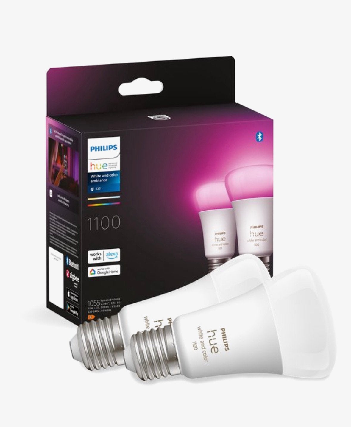Phillips hue bright and color nieuw 2pack 806/1100 lumen E27, Led-lamp, Bluetooth, Nieuw, Meerkleurig