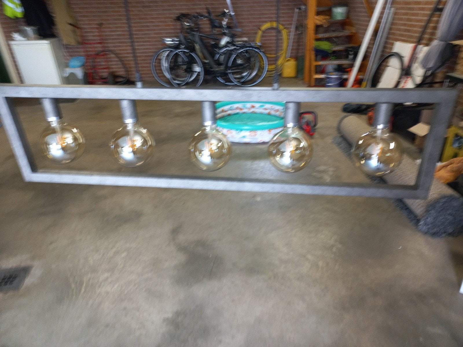 Industriële Hanglamp met 5 Edison LED Lampen, Ophalen, E27 (groot), Zo goed als nieuw, Metaal