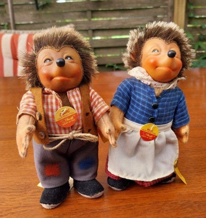 vintage Steiff Mecki en Micki egelpaar van de Diehlfilm, Antiek en Kunst, Ophalen of Verzenden