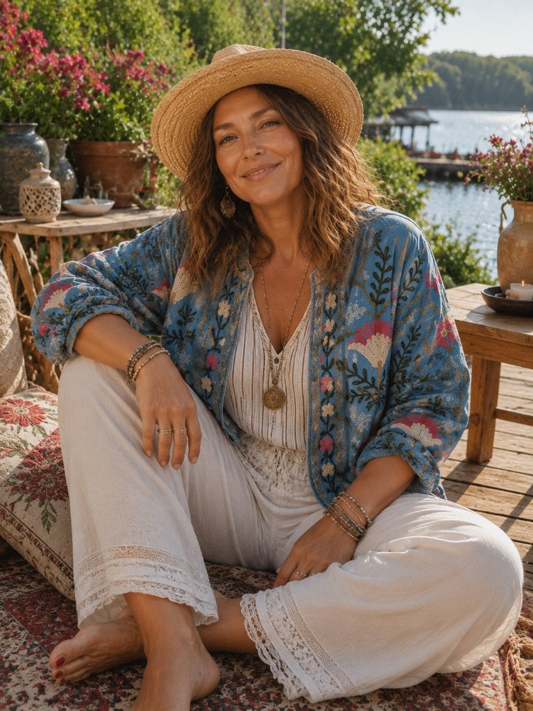 Suzani jasje fluweel borduur NIEUW & steun goed doel!, Kleding | Dames, Blauw, Maat 42/44 (L), Nieuw, Ophalen of Verzenden