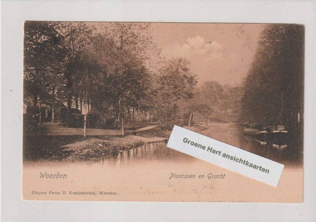 Woerden - Plantsoen en Gracht ca. 1905 * Kraaijenbrink, Ophalen of Verzenden, Voor 1920, Gelopen, Utrecht