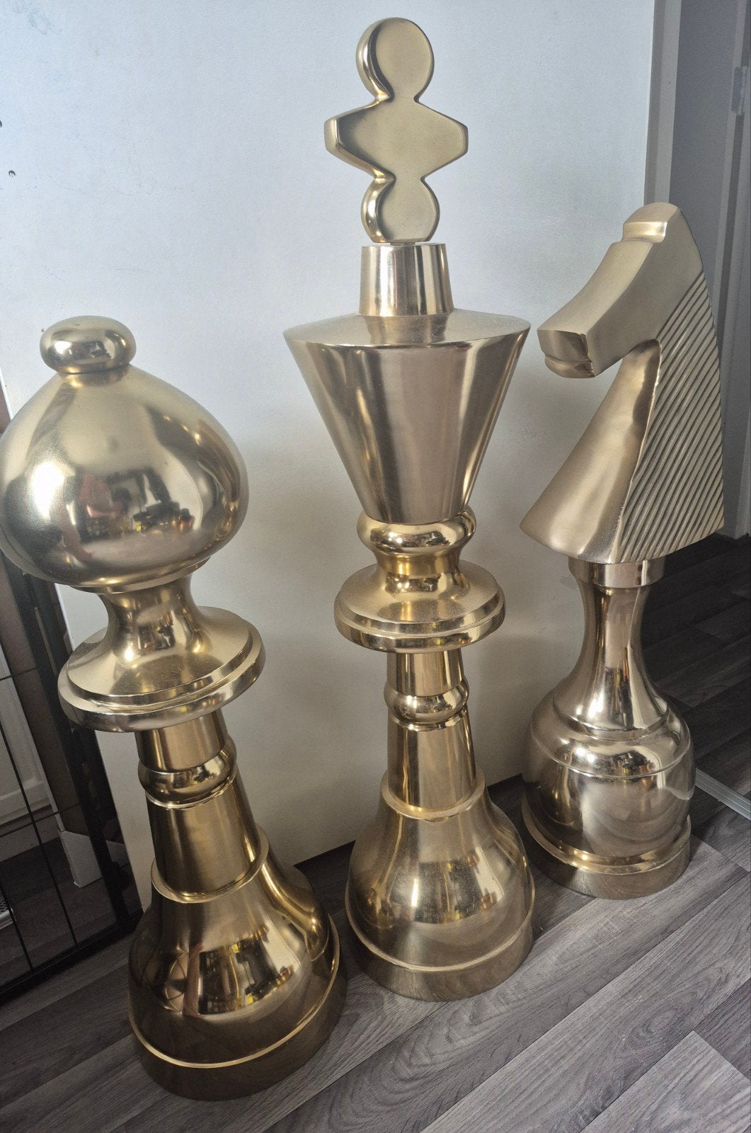 Grote decoratieve schaakstukken - Koning, Loper, Paard, Ophalen, Zo goed als nieuw, Goud, Metaal