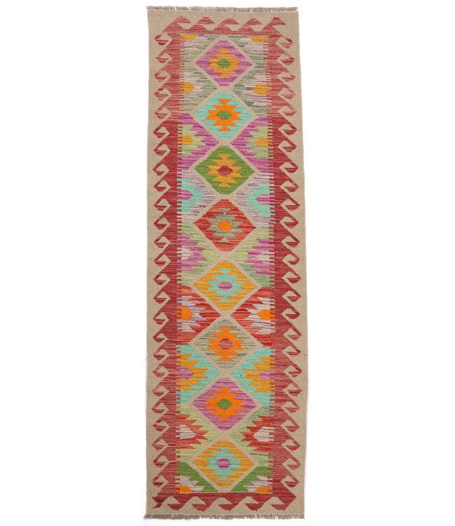 Handgeweven Kelim Runner Wollen Vloerkleed - 198x59 cm, Nieuw, 150 tot 200 cm, Rechthoekig, Rood