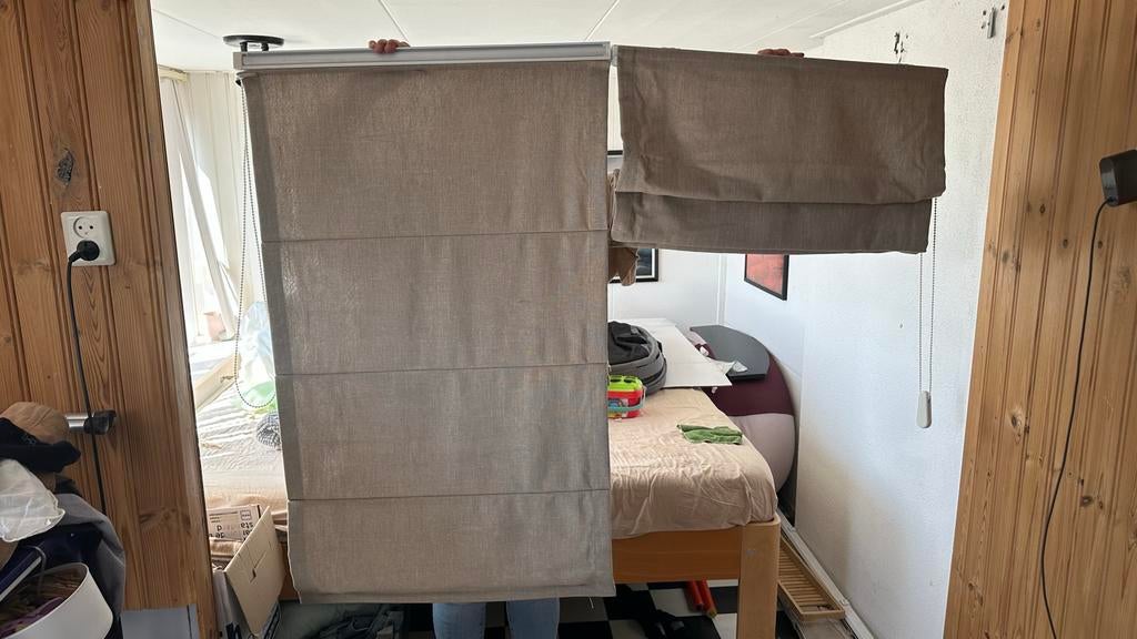 4 vouwgordijnen zandkleurig - diverse maten, Ophalen, Gebruikt, Beige