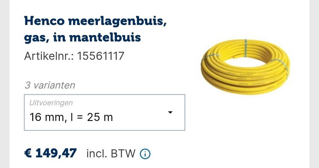 Henco Meerlagenbuis Gas 16mm, 16+ Meter, Ophalen, Nieuw, Kabel of Snoer