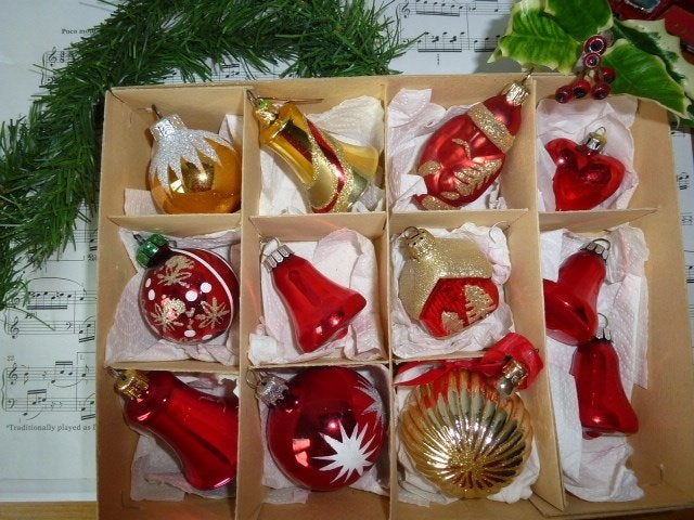 lot glazen kerstballen rood en goud kleur, Ophalen of Verzenden, Gebruikt