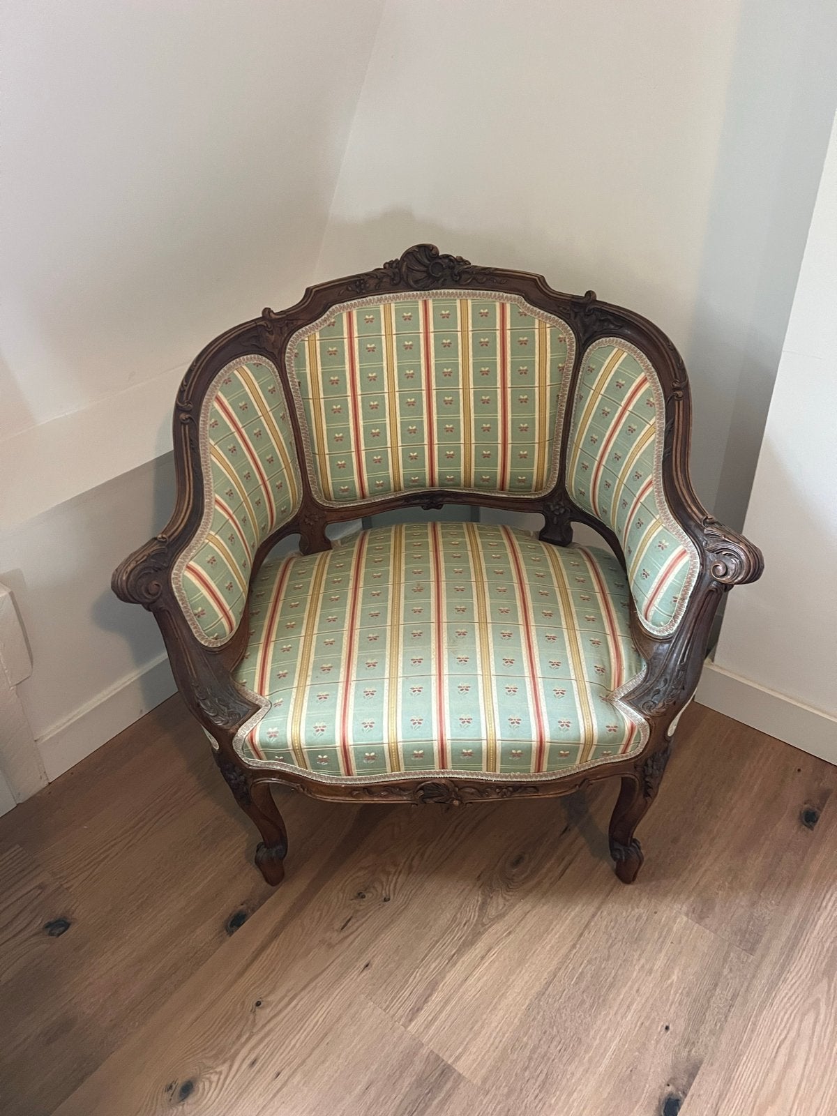 Antieke Louis XV/Rococo Fauteuil - Groen Gestreept, Ophalen