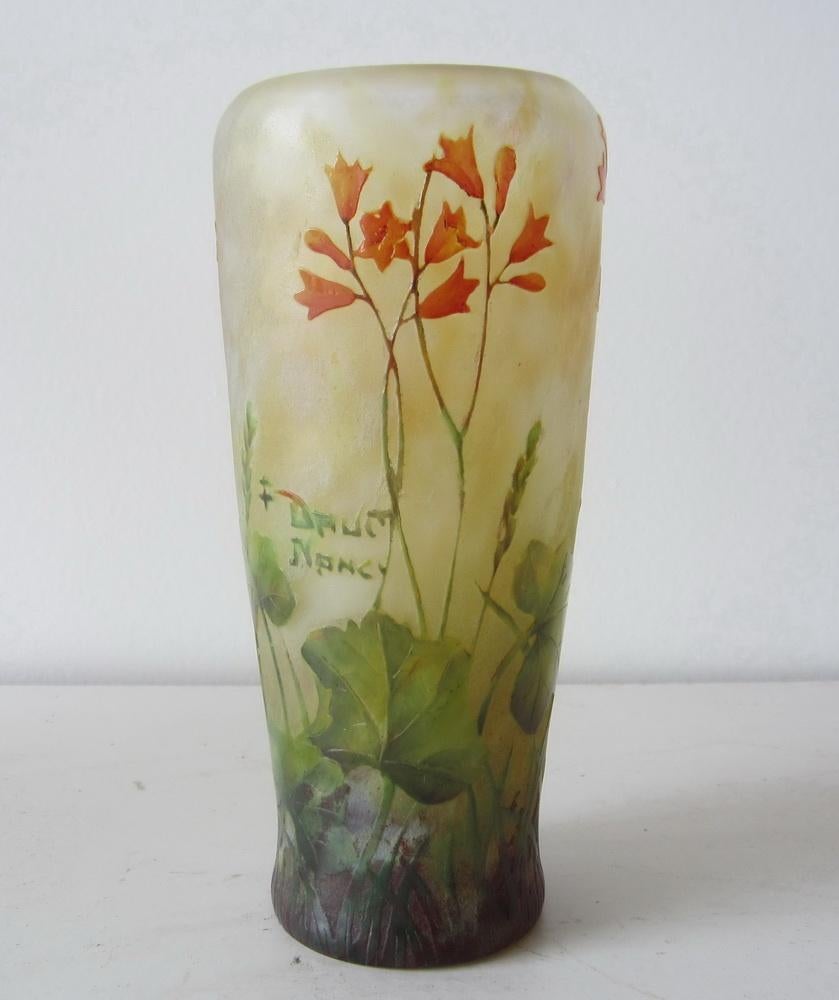 Antiek art nouveau cameo glazen vaas Daum Nancy, klokjes, Verzenden