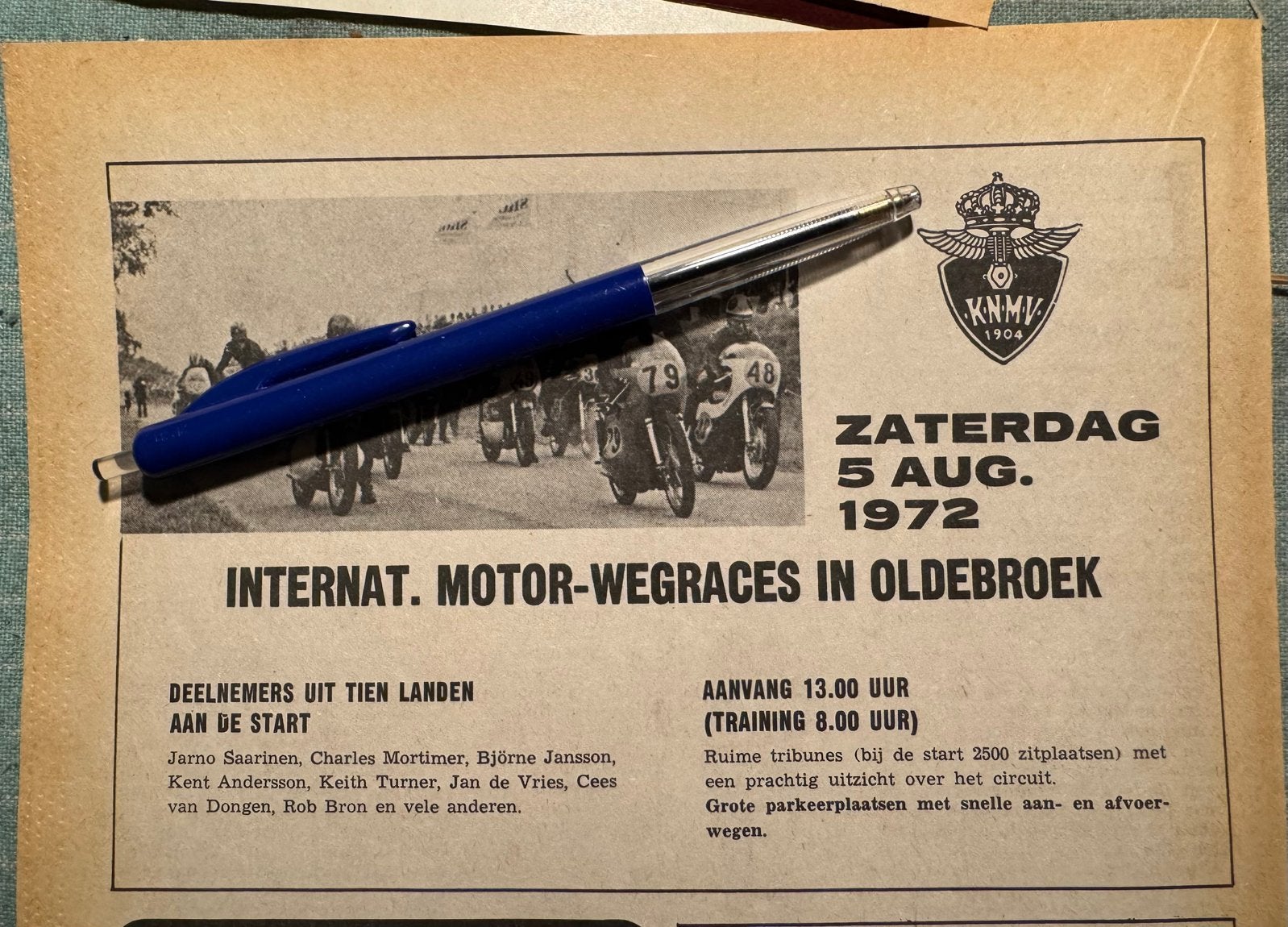 Advertentie 1972 Oldebroek Internationale Motor Wegraces, Verzenden, Zo goed als nieuw, Motoren
