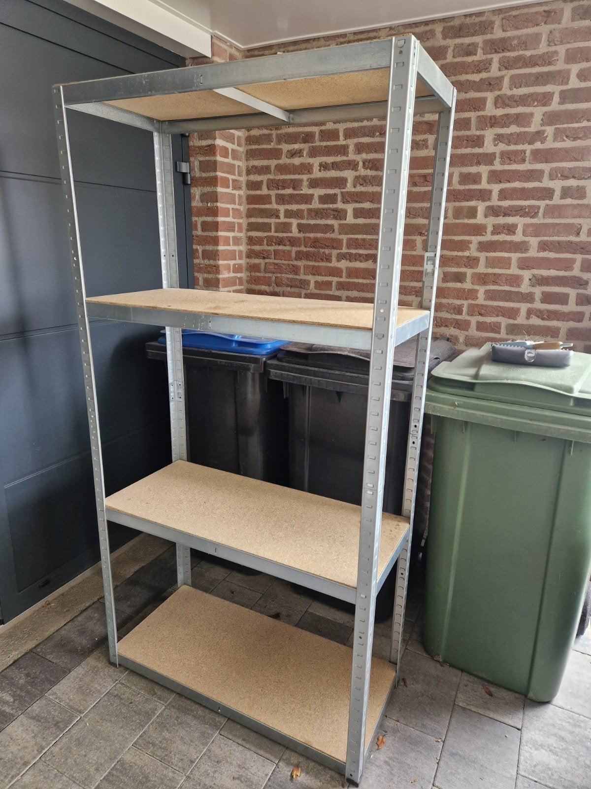 Stevig metalen rek met 4 houten planken, Ophalen, Gebruikt