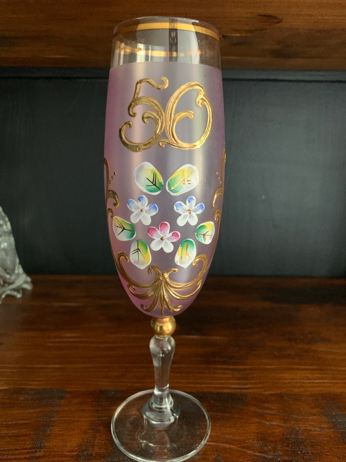 Decoratieve Champagneglas '50' - Roze met Gouden Details, Ophalen of Verzenden