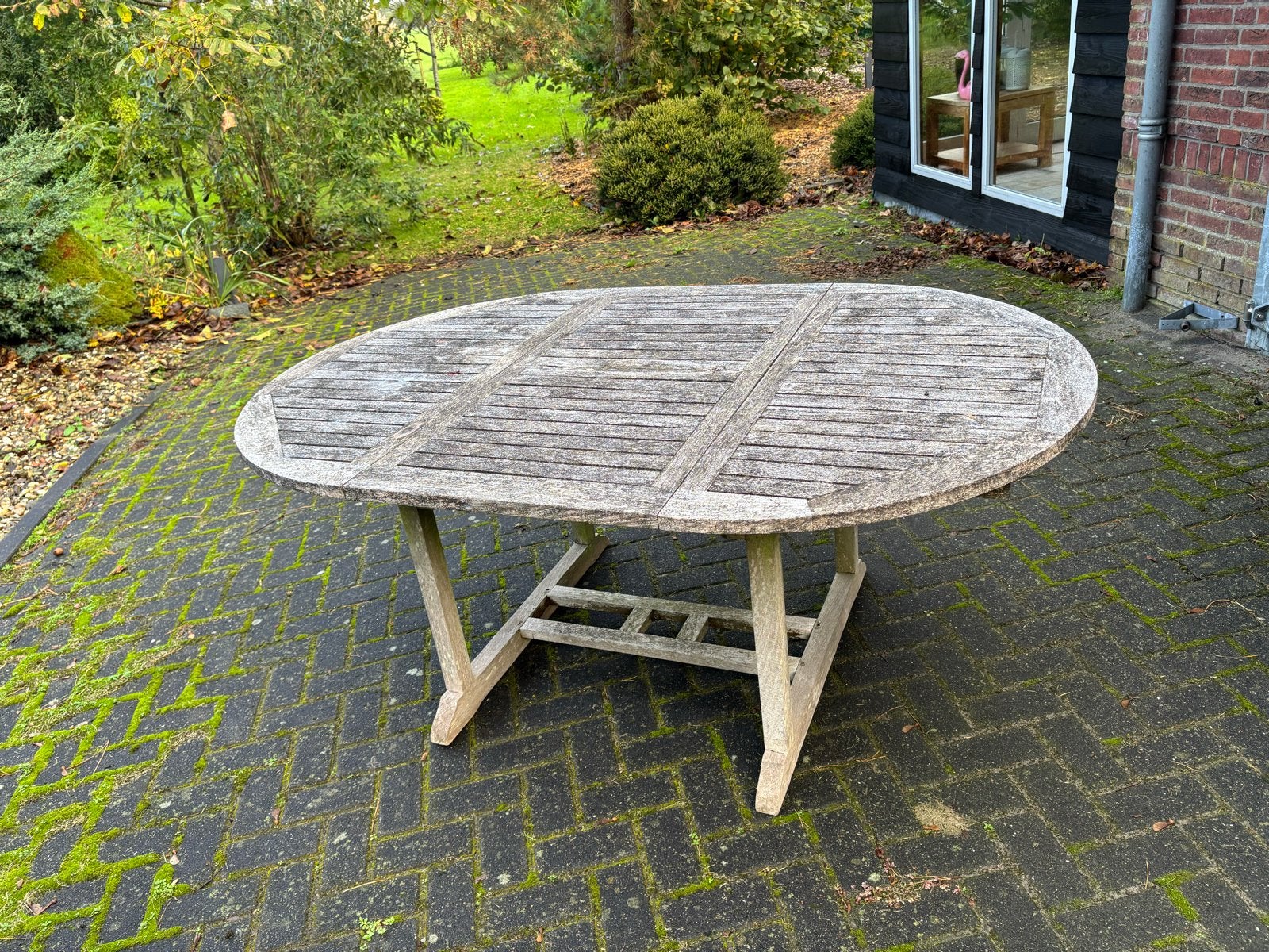 Uitschuifbare ovale tuintafel van teakhout, Tuin en Terras, Ophalen, Gebruikt, Ovaal, Teakhout