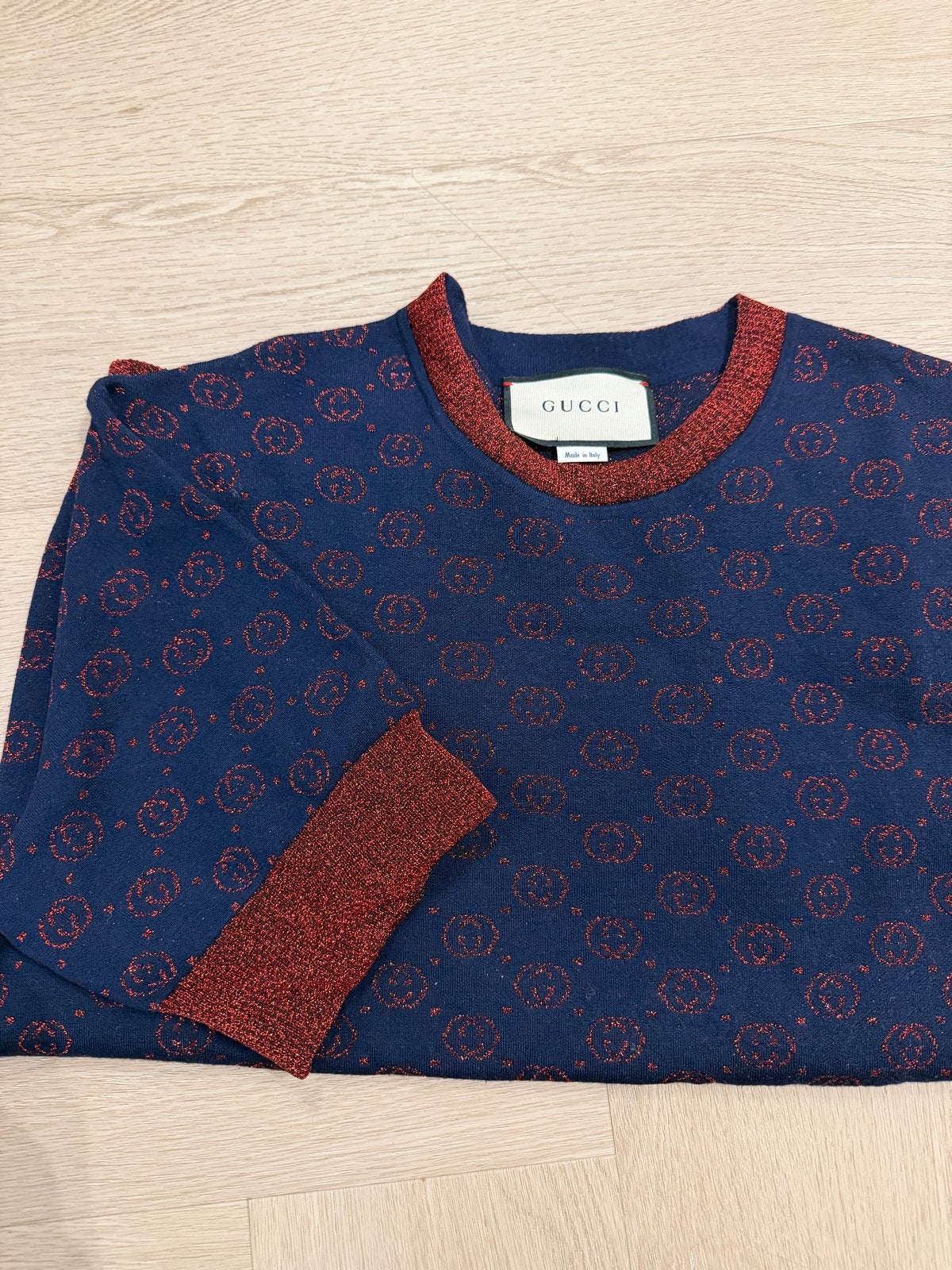 Gucci GG Logo t shirt Donkerblauw Rood Maat L, Ophalen, Blauw, Maat 42/44 (L), Zo goed als nieuw