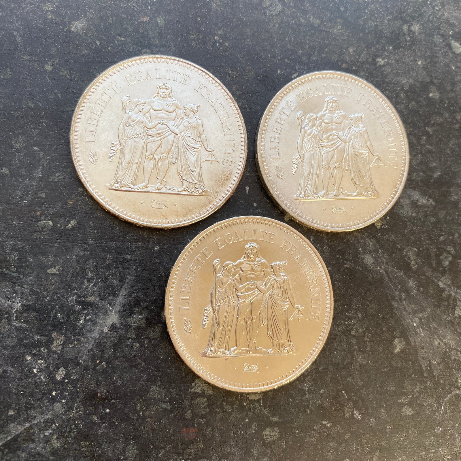 3x Frankrijk zilveren 50 franc Herculus munten, Ophalen of Verzenden, Zilver