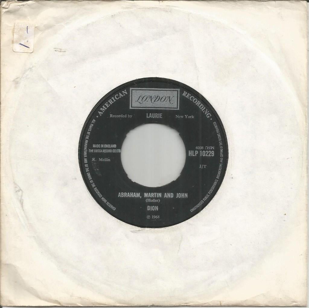 Dion – Abraham, Martin And John (UK 1968)  VERKOCHT, Cd's en Dvd's, Vinyl Singles, Ophalen of Verzenden, Gebruikt, 7 inch, Religie en Gospel