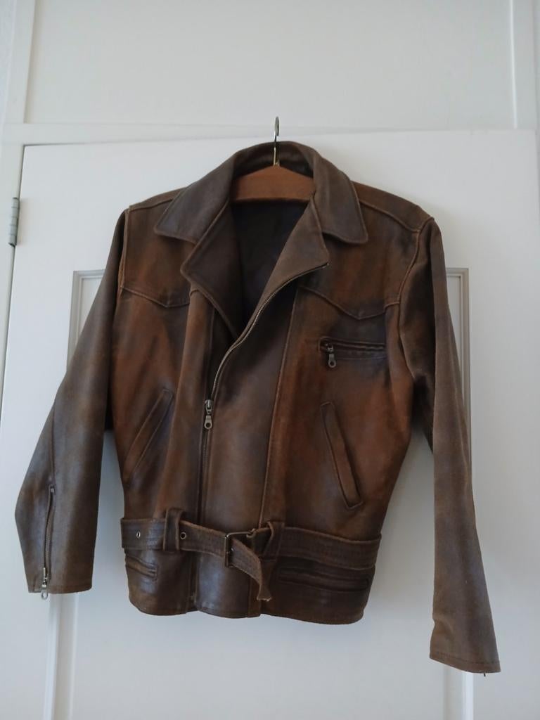 Stoere bruine leren jas maat M, Kleding | Heren, Ophalen of Verzenden, Gedragen, Maat 48/50 (M), Bruin