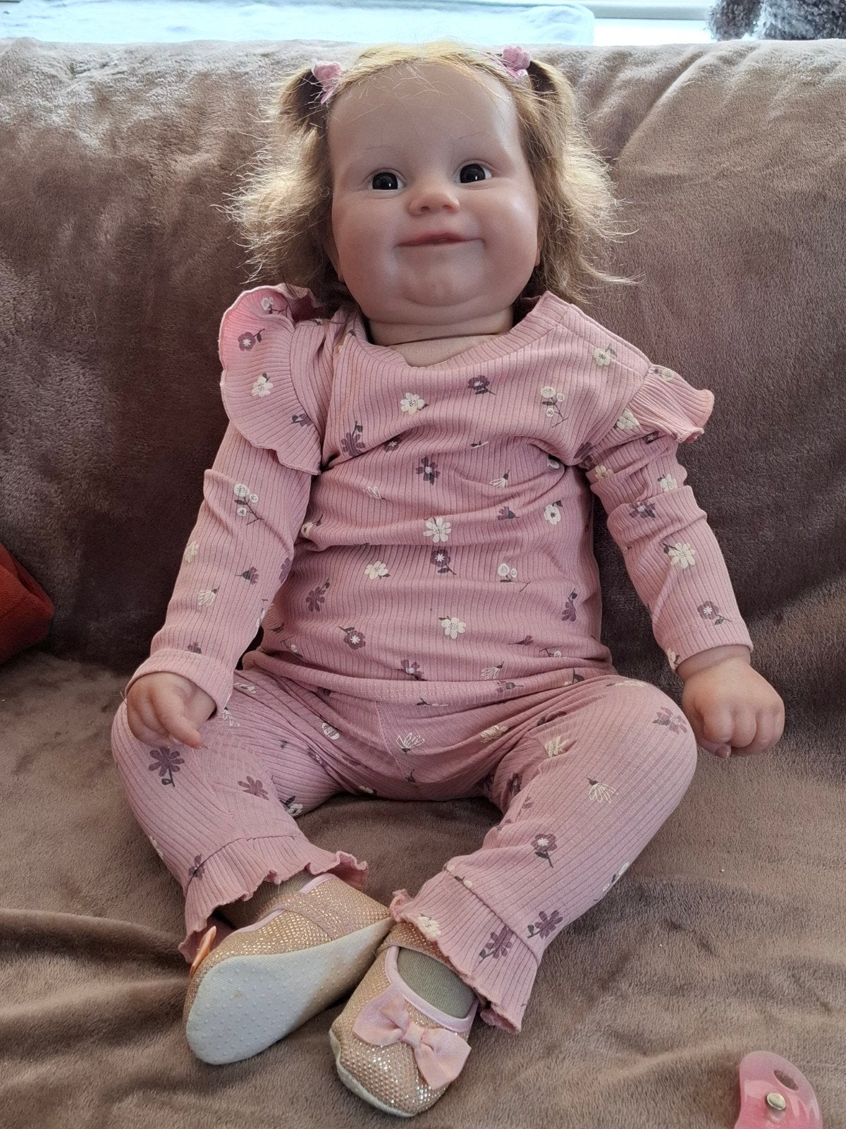 Mooie Reborn Peuterpop met Roze Kleding en Speen, Ophalen of Verzenden, Zo goed als nieuw, Babypop