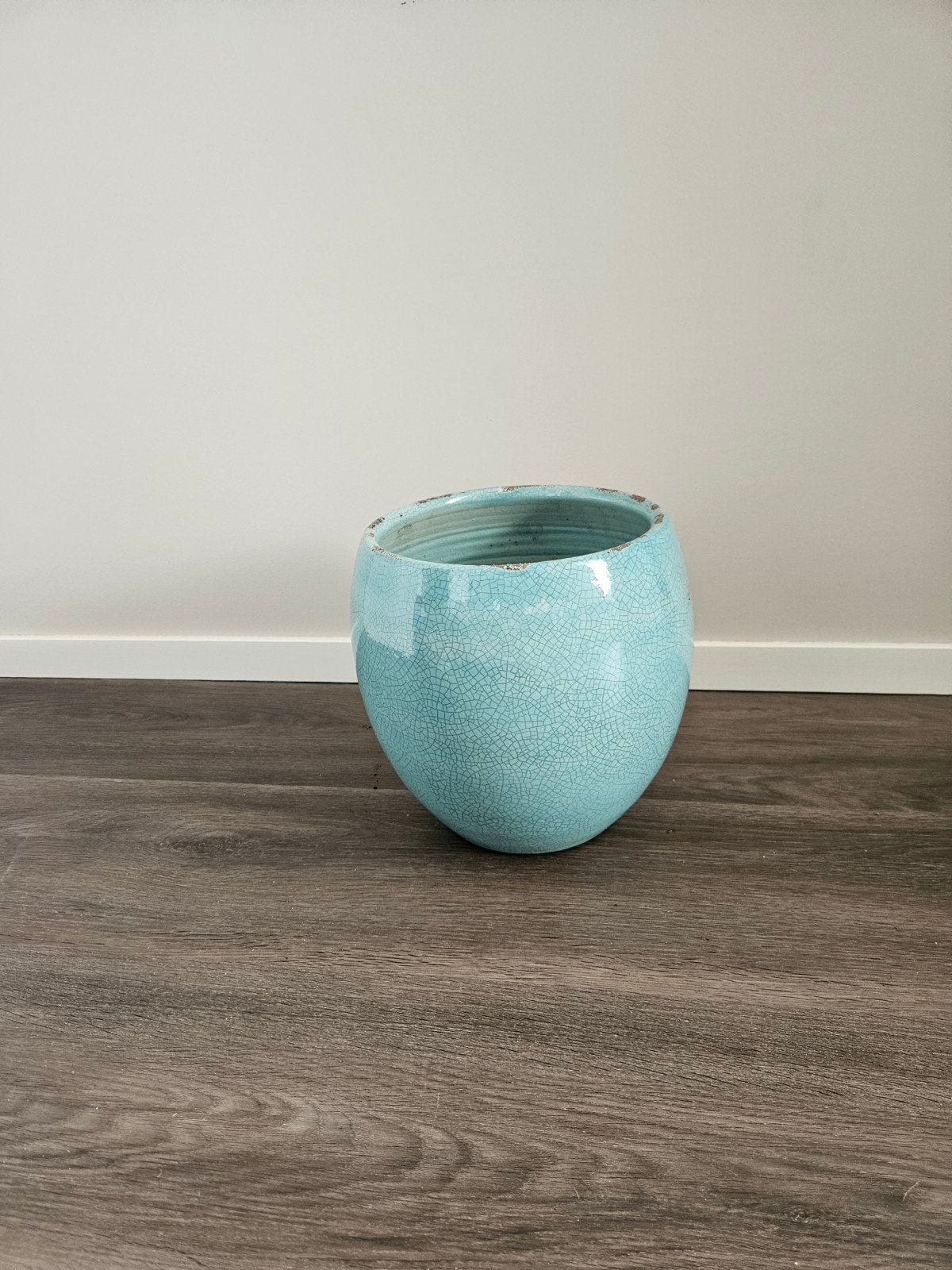 Decoratieve Craquelé Vaas - Turquoise Keramiek, Ophalen, Blauw, Zo goed als nieuw, Steen/keramiek