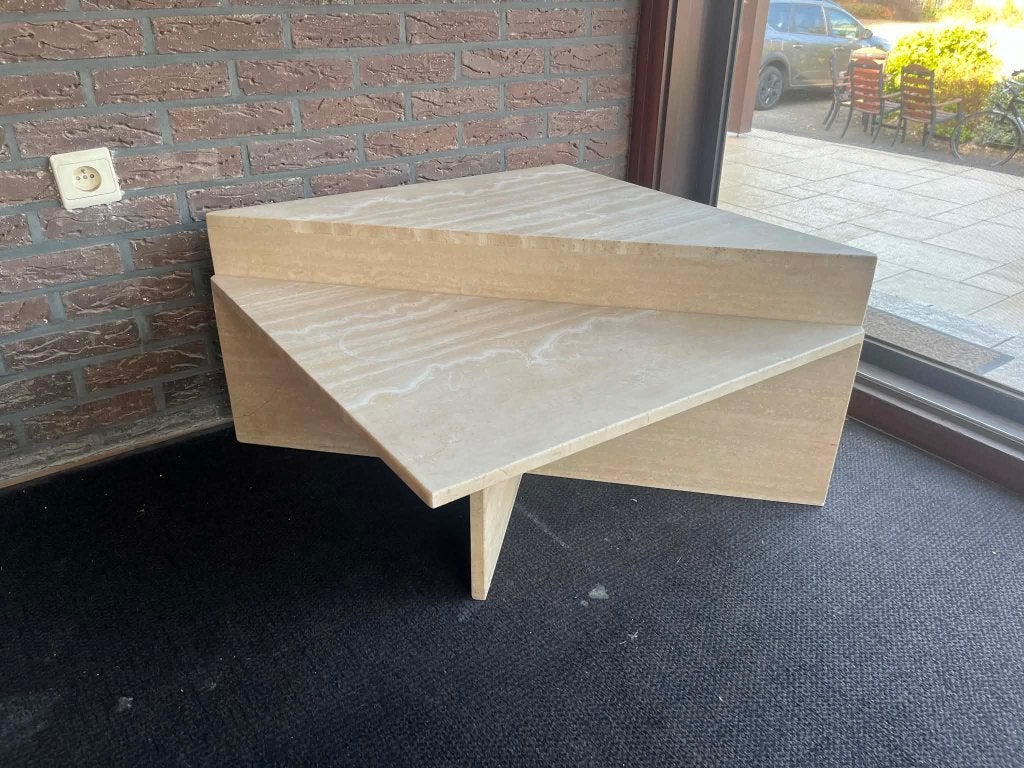 Design travertin salontafel up&up 70x70, Ophalen of Verzenden, Rechthoekig, 100 tot 150 cm, 50 tot 100 cm