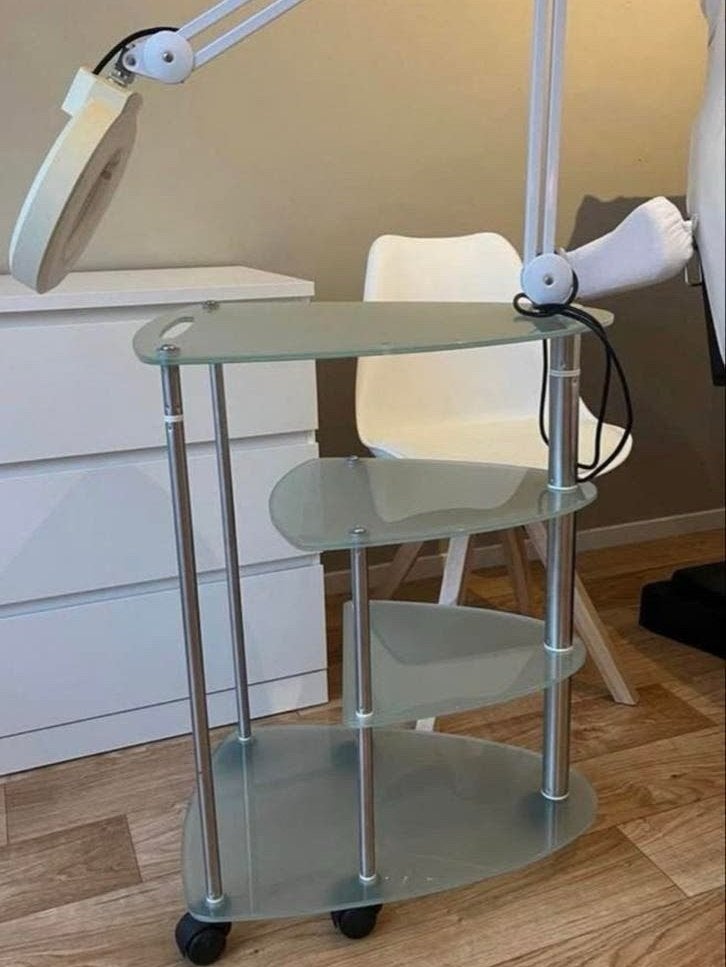 Glazen trolley op wieltjes (zonder loeplamp), Ophalen, Zo goed als nieuw
