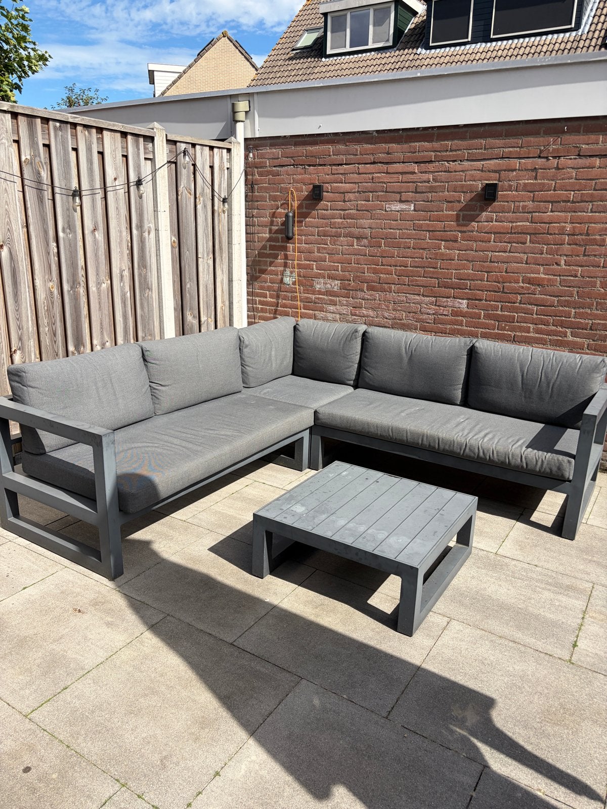 Moderne aluminium loungeset met salontafel, Tuin en Terras, Ophalen, 5 zitplaatsen, Gebruikt, Aluminium