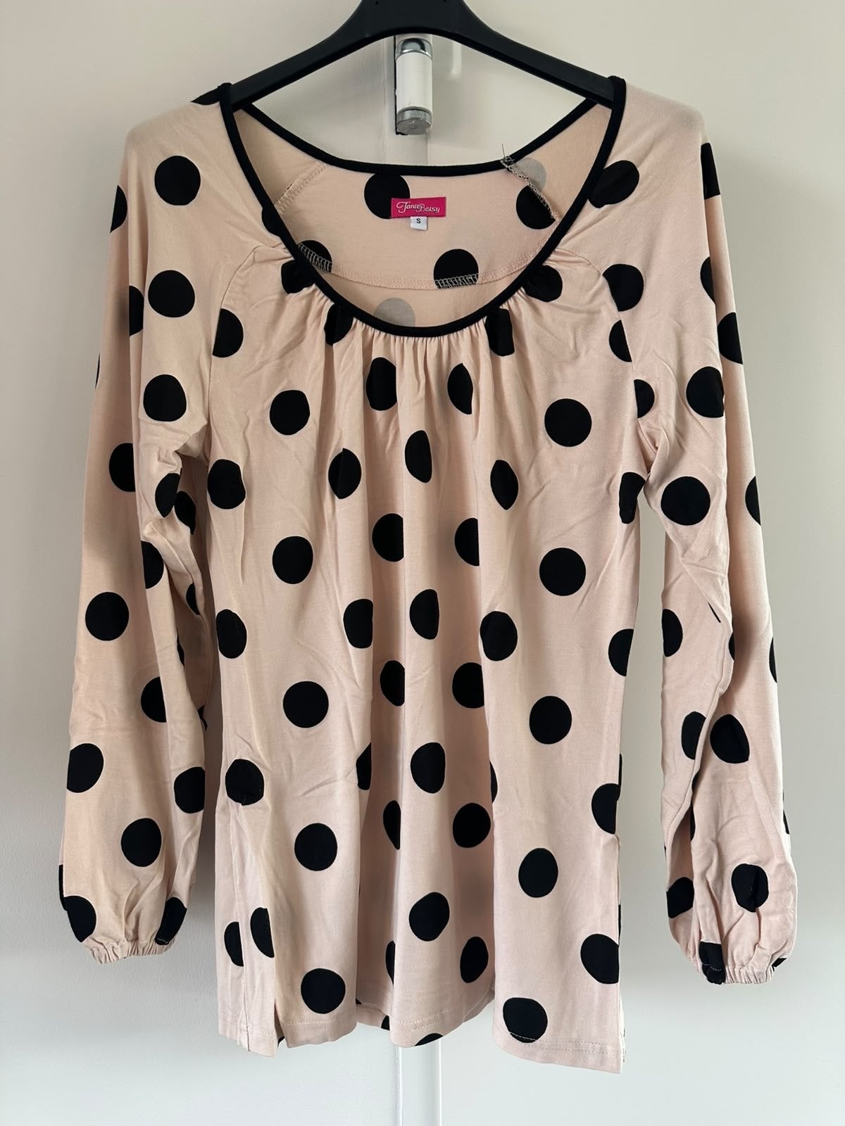 Tante Betsy Polkadot Top Maat S, Verzenden, Beige, Zo goed als nieuw, Lange mouw