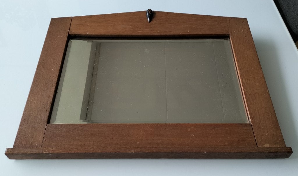 Art-Deco Houten Spiegel met zwarte druppel jaren 20-30, Ophalen, Rechthoekig, 50 tot 100 cm, Minder dan 100 cm
