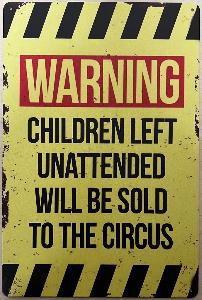 Childeren sold to circus reclamebord van metaal wandbord, Info@deconoord.nl, Deco Noord, Nieuw, Ophalen of Verzenden