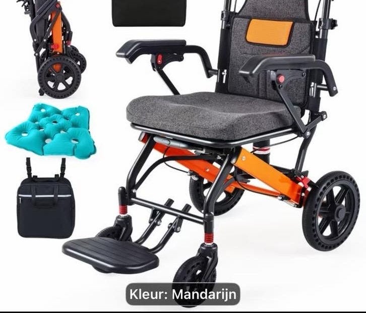 Opvouwbare rolstoel met accessoires – zwart/grijs en oranje, Diversen, Ophalen of Verzenden