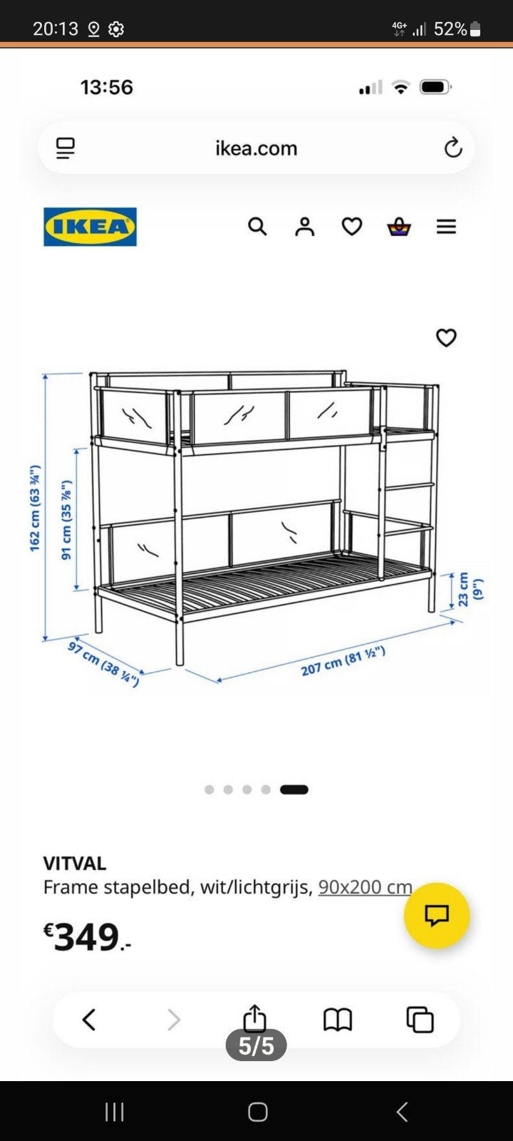 IKEA VITVAL Stapelbed 90x200 cm - Zo goed als nieuw, Huis en Inrichting, Slaapkamer | Stapelbedden en Hoogslapers, Ophalen, 90 cm