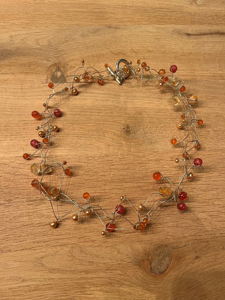 Nieuwe Ketting collier zilver oranje, Sieraden, Tassen en Uiterlijk, Met kristal, Nieuw, Oranje, Ophalen of Verzenden