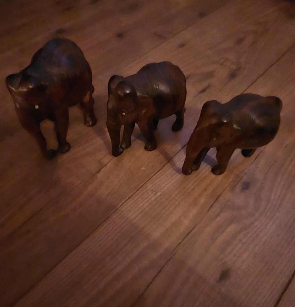 3 houten olifantjes, Verzamelen, Ophalen, Gebruikt, Dier