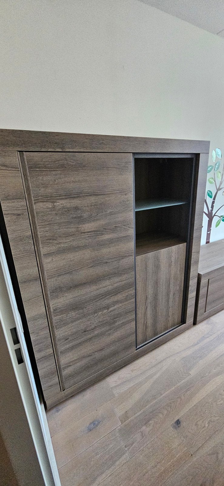 Mooie dressoir + vitrinekast set eiken kleurig, Ophalen, Gebruikt, 25 tot 50 cm, Met deur(en)