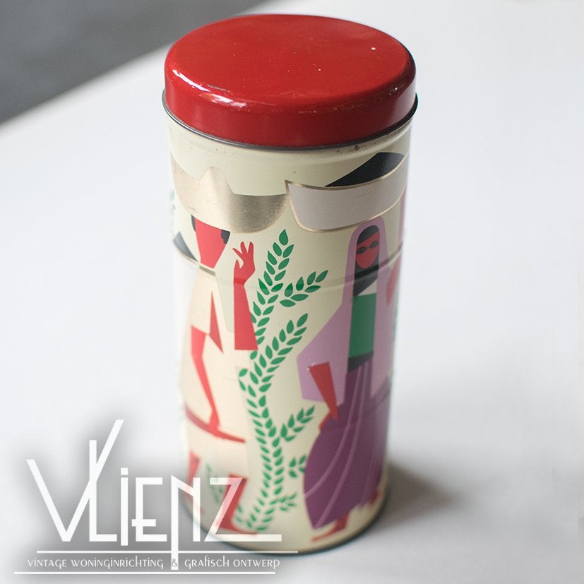 Vintage, retro blik, bus Albert Heijn, koffieblik cilinder, Ophalen of Verzenden, Gebruikt, Koffie, Overige merken